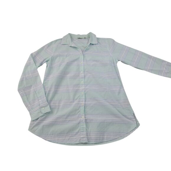 L.L. Bean Shirt Top Womens Small Green Nautical Striped Long‎ Sleeve Button Down - Picture 1 of 12